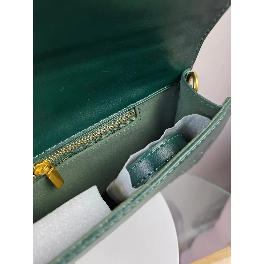 Woven Forest Green Vegan Leather Crossbody Clutch Bag with Knot Lock New